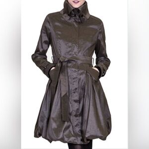JOSEPH RIBKOFF Coat Jacket Dress Black Fit & Flare Puff Bubble Hem High Collar 8